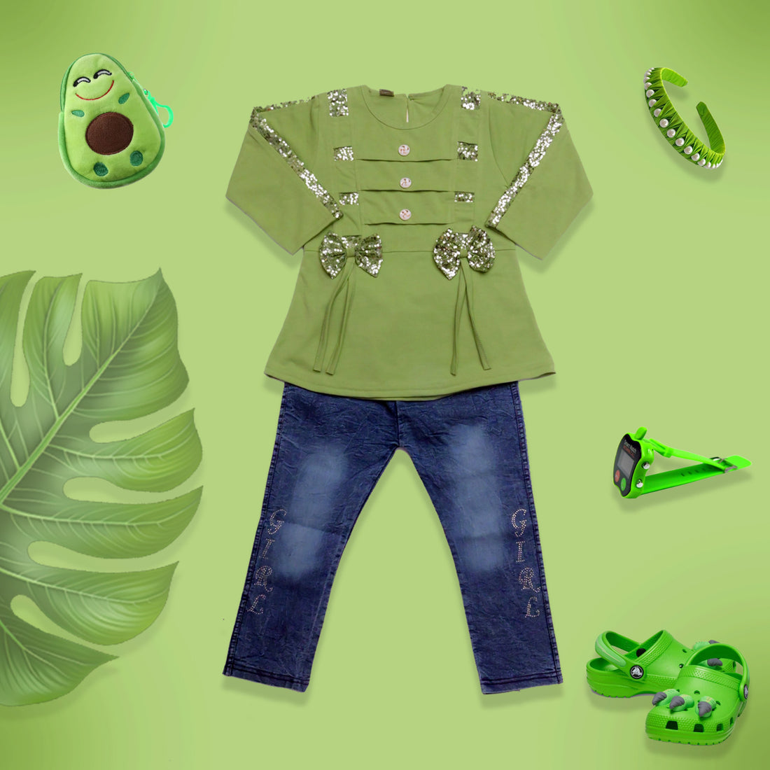 Green Star Studded Summer Dress for Kids